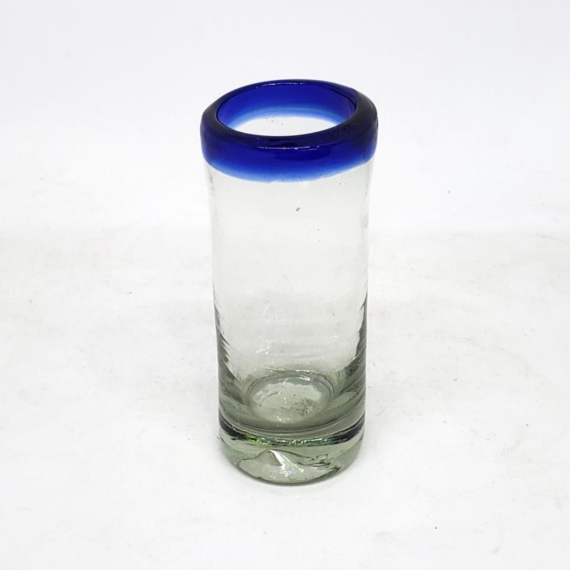 Sale Items / Cobalt Blue Rim 2 oz Tequila Shot Glasses  / These shot glasses bordered in cobalt blue are perfect for sipping your favorite tequila or any other liquor.